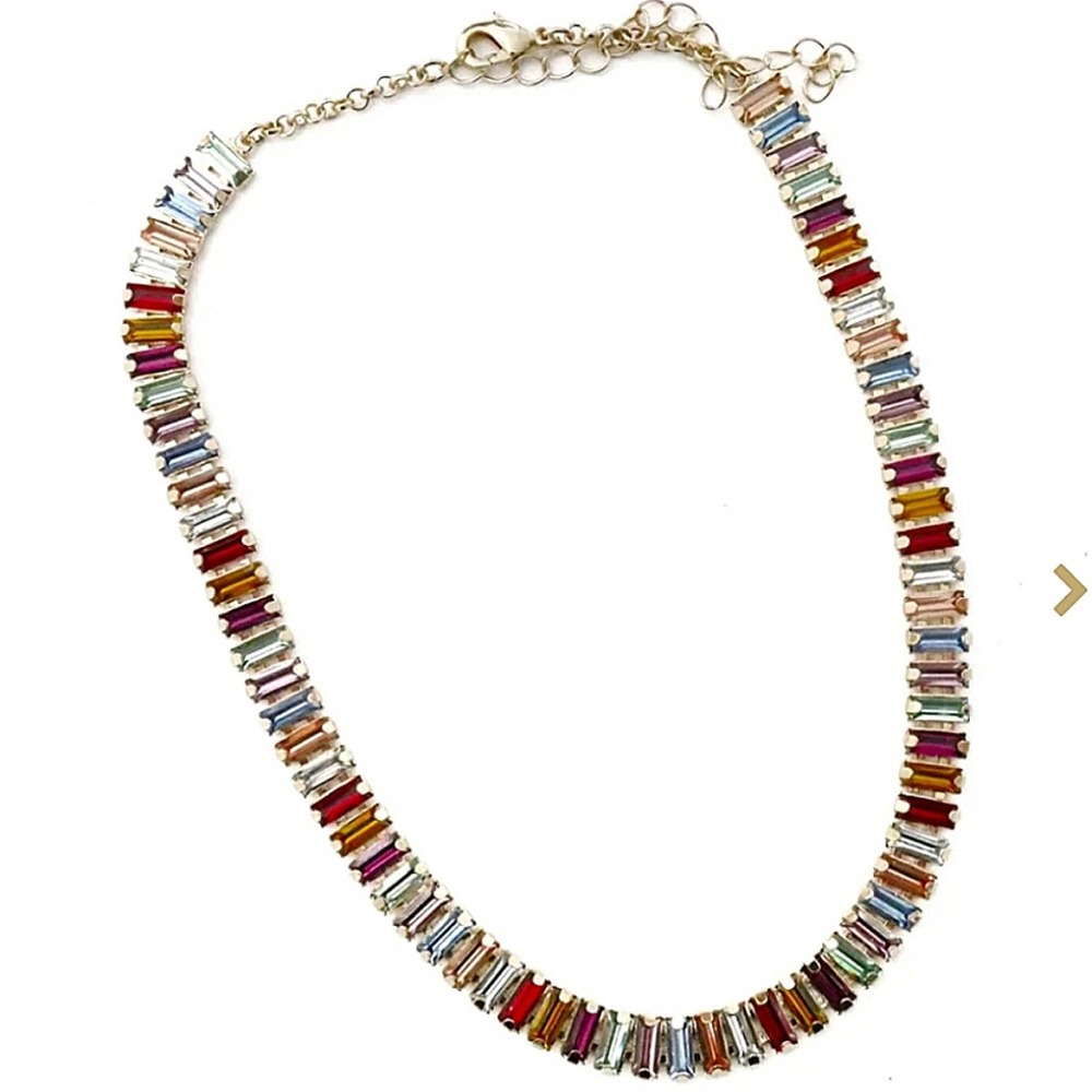 Gold Baguette Multicolor Diamond Rhinestone Choker - Picture 5 of 8